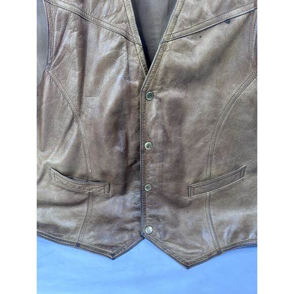 Wilsons Adventure Bound Leather Waistcoat Motorcycle Biker Vest Xl Button Up - Picture 4 of 5